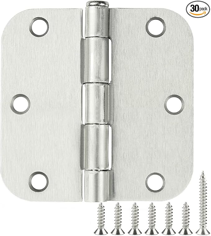 TDCHINGES Rounded Brushed Nickel Door Hinges 3.5 Inch 5/8"No Squeak 30 Pack | 3 by TDCHINGES