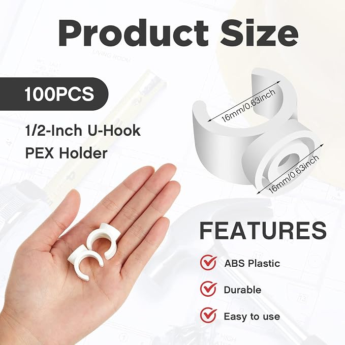 100 Packs 1/2 Inch PEX Clips Pipe Hangers Clamps Holder Pipe Support Plastic 16 - Image 2