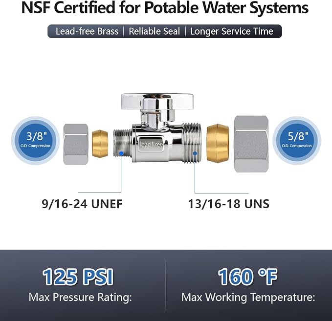 WiseWater Straight Stop Valve 1/2" Nominal x 3/8" OD | 1/4 Turn, Corrosion - Image 2