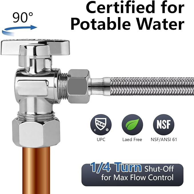 WiseWater Angle Stop Valve 1/2" Nominal x 3/8" Compression | Quarter Turn - Image 3