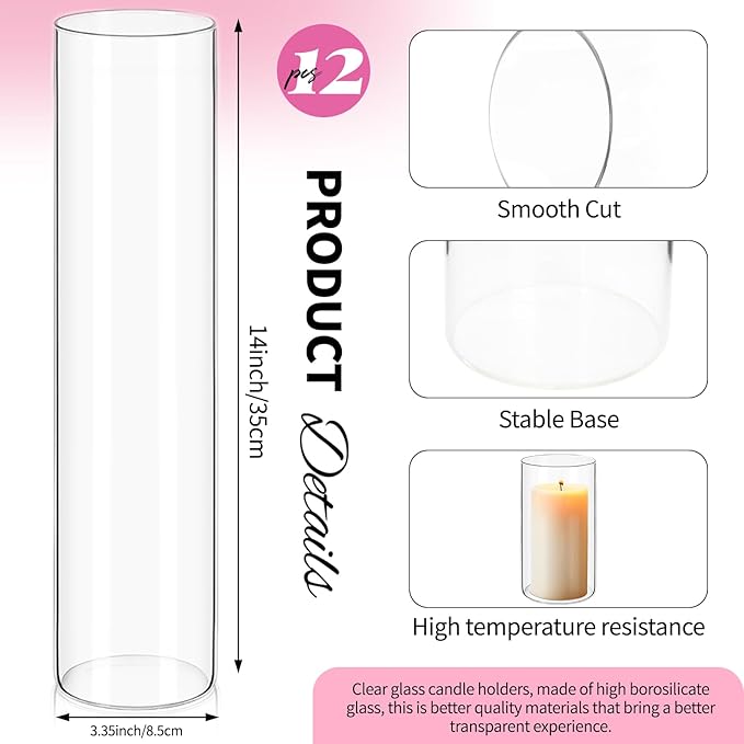 12Pack Glass Cylinder Vases for Centerpieces - Image 2