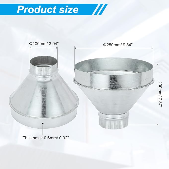 PATIKIL 10 Inch to 4 Inch Duct Reducer, Galvanized Steel Round Air Duct Reducer - Image 2