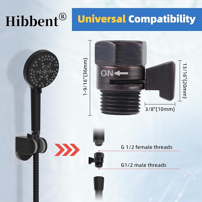 Hibbent All Metal 1 Pack Shower Head Flow Control Valve, G1/2 Brass Shut-off - Image 6