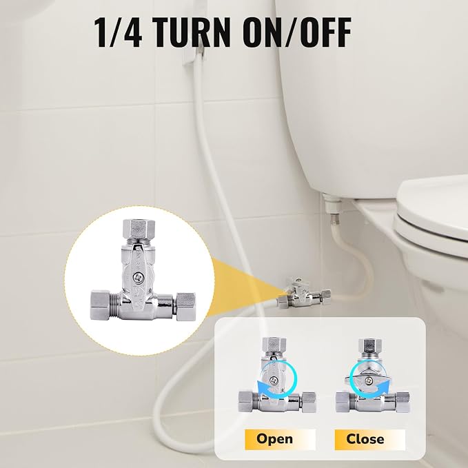 Tee Stop Valve, 3/8" × 3/8" × 3/8" or 1/2" Toilet T Connector, Angle Stop - Image 6