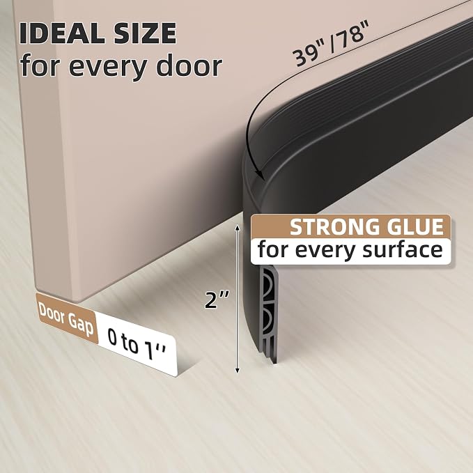 KNEELISA 78" Black Under Door Draft Stopper Interior - Image 4