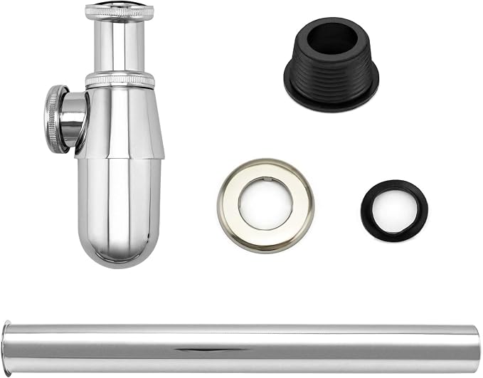 QWORK Chrome Bathroom Basin Sink Bottle Trap Waste Pipe, Universal Round P Trap - Image 3