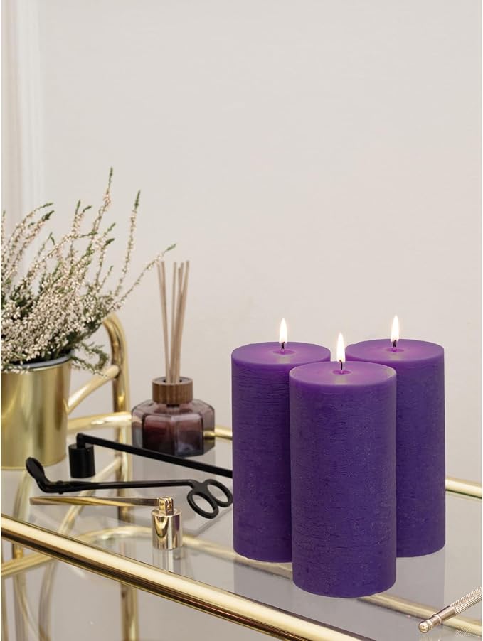 Large Pillar Candles 3x6 Inch – Set of 3 Unscented Dripless Purple Candles - Image 6