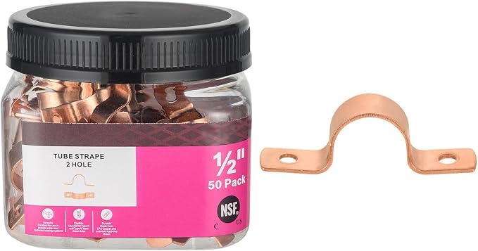 50-Pack Niikappu Copper Pipe Strap Clamp 1/2", Two-Hole | LF U Bracket Copper by Unknown