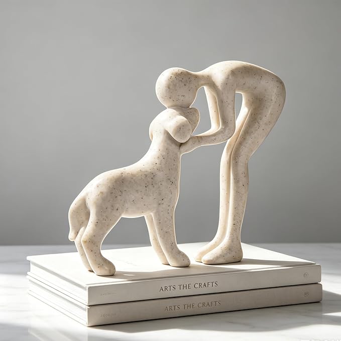 Abstract Person and Dog Head-to-Head Figurine Sandstone | abstract sculpture - Image 5