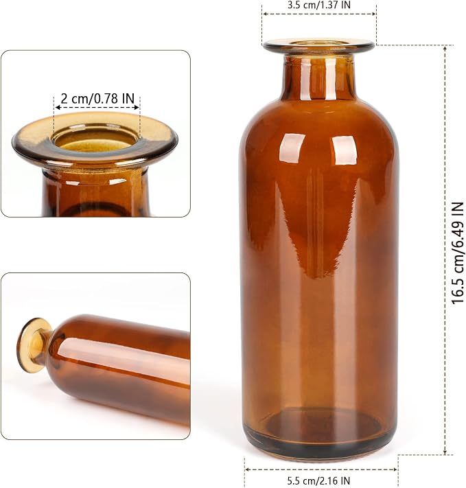Amber Glass Bud Vase, 20 Pack 8 Oz Living Bud Vases, Small Vases - Image 3