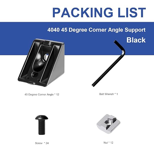 12pcs 4040 45 Degree Inside Corner Angle Support Bracket Black | 40x40 Aluminum - Image 3