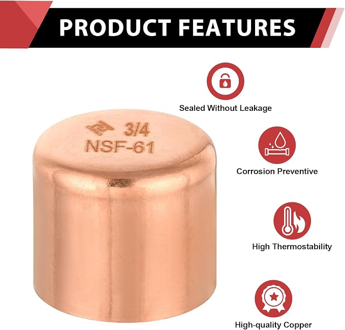 50 Piece EFIELD 3/4-inch Solder Copper Pipe End Cap | Copper Plumbing Fittings - Image 3
