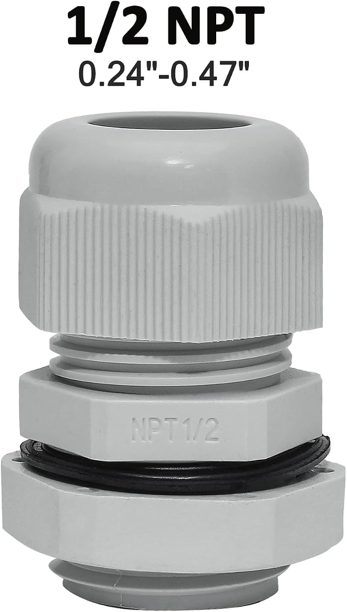 Bonsicoky 1/2" NPT Nylon Cable Glands, Adjustable Cord Grip, Strain Relief - Image 2