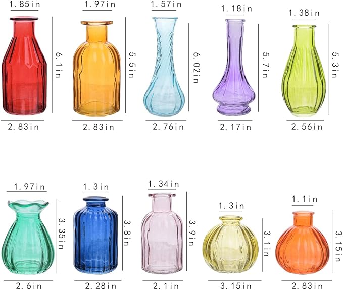 Eleganttime Bud Vases for Flowers, Glass Colored Bud Vase in Bulk Set of 10 - Image 2