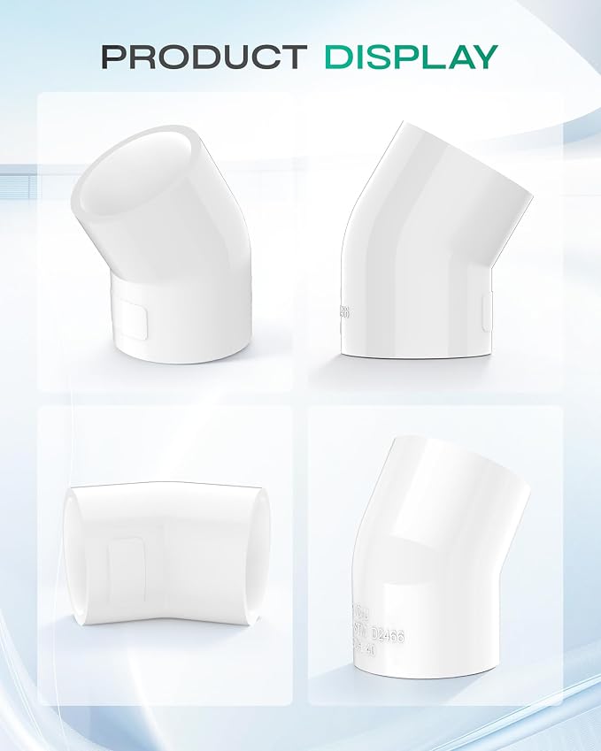 4-Pack 1-1/2 Inch 45 Degree PVC Elbow Pipe Fittings, Furniture Grade SCH40 PVC - Image 9
