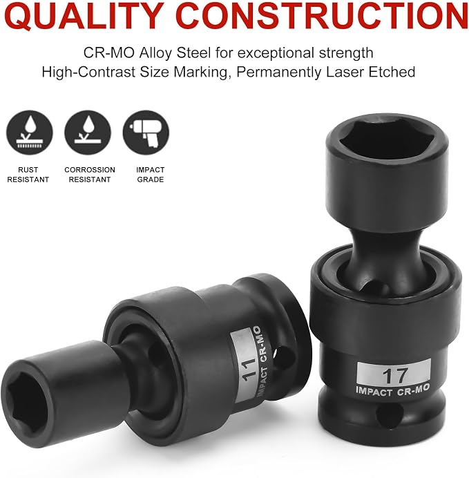AOBEN 18 PCS 1/2" Drive Shallow Universal Impact Socket Set, Swivel Socket - Image 4