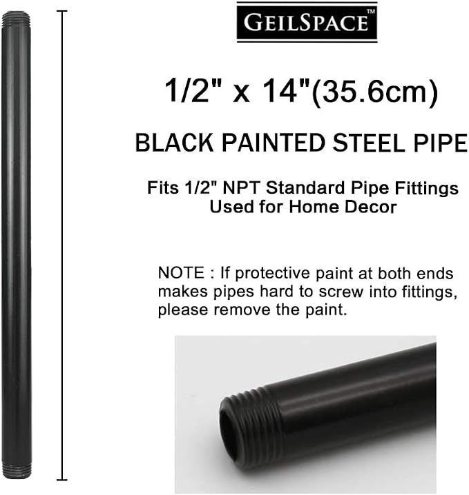 6 Pack 1/2" × 14" Pre-Cut Black Metal Pipe, Industrial Steel Fits Standard Half - Image 2