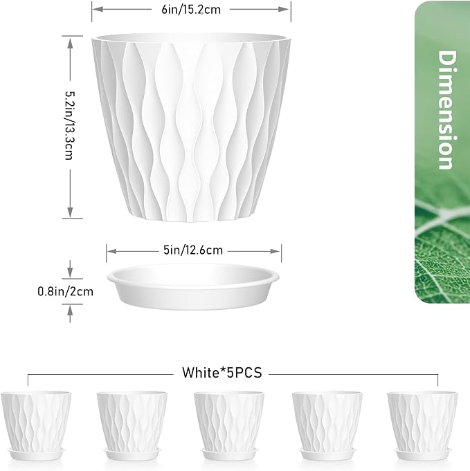 Meowell 6 inch Flower Pots, 5 Pack Plant Pots - Image 2
