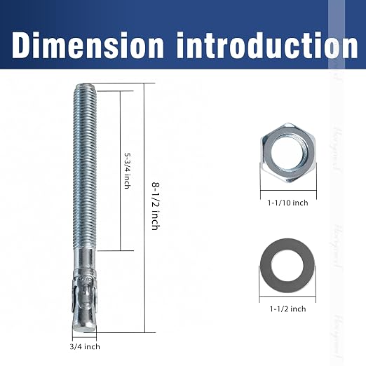 3/4 Concrete Anchors, 3/4 Wedge Anchors Bolts, 8-1/2" L, equipment bases - Image 2