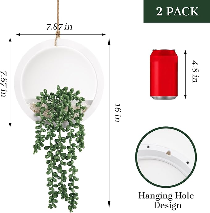 Der Rose 2 Pack 16" Artificial Hanging Plants in White Pots - Image 3