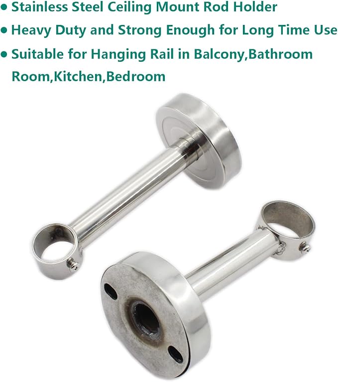 2 Pack Ceiling Mount Bracket, Stainless Steel Wardrobe Pipe Bracket Rod Holder - Image 3