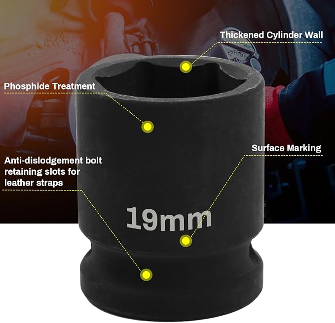 1/2" Drive 19mm Deep Impact Socket, 6 Point Chrome Molybdenum Steel Heavy Duty - Image 5