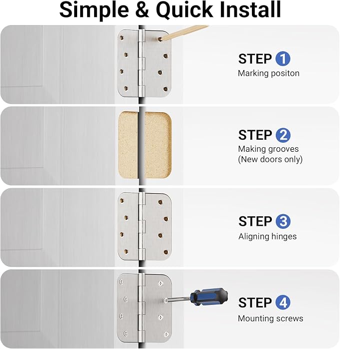 6 Pack 4 Inch Door Hinges Satin Nickel, Heavy Duty Solid Iron Interior & - Image 8
