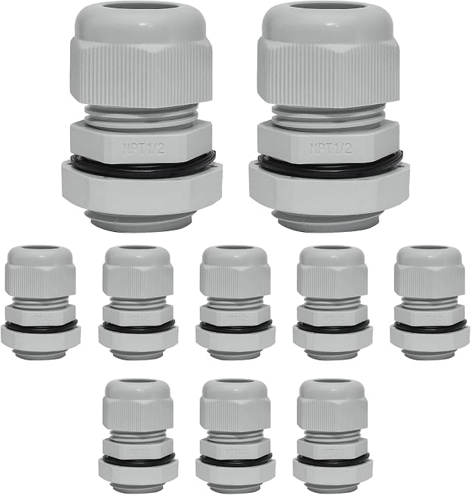 Bonsicoky 1/2" NPT Nylon Cable Glands, Adjustable Cord Grip, Strain Relief by Bonsicoky