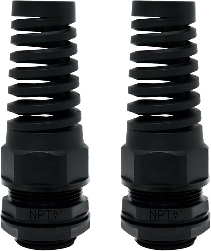 2Pcs NPT 3/4" IP68 Waterproof Cable Gland Flex Spiral Strain Relief Black Nylon by LeMotech