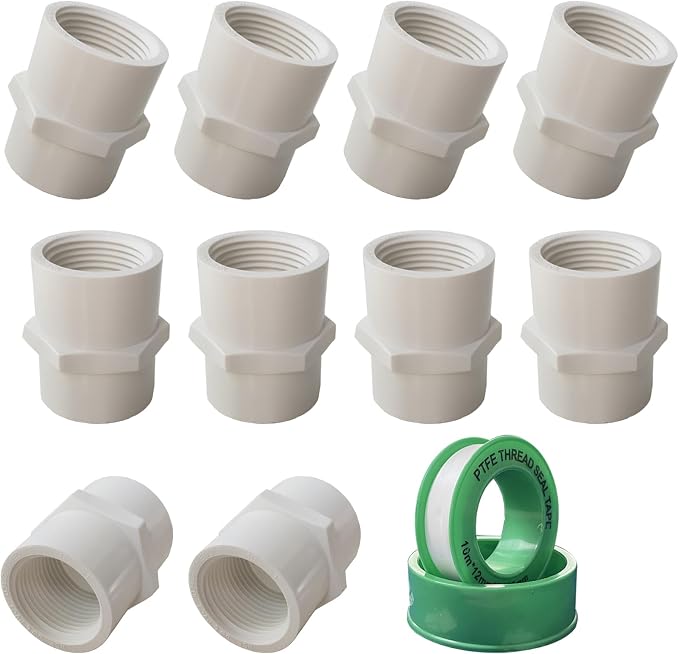 10Pcs White PVC Pipe Fitting, 1 inch NPT Female Thread PVC Pipe Fitting Adapter by YTFSA