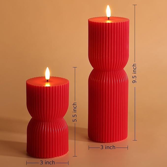 Red Ribbed Flameless Pillar Candles - Image 2