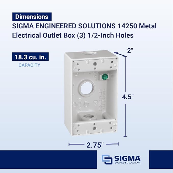 Sigma Engineered Solutions 14250 Weatherproof 1/2" 3 Hole 1-Gang Box - Image 4