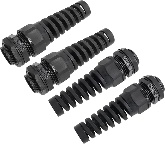 Cable Gland, NPT 3/4", Nylon Joint, Adjustable Locknut, Flex Spiral Strain by LifCratms