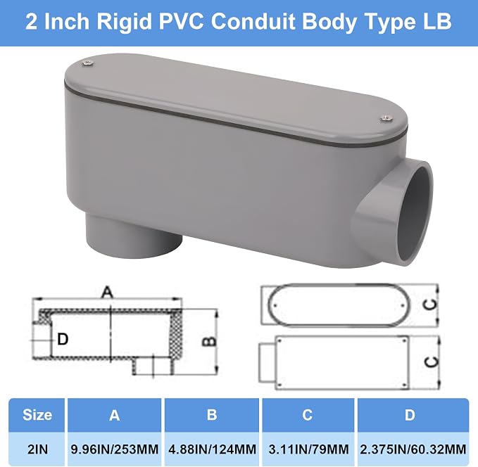 2 Inch Rigid PVC Conduit Body Type LB, Slip x Slip PVC Conduit Bodies LB Type - Image 3