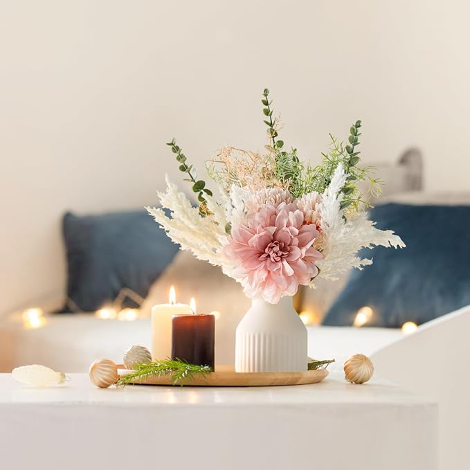 Mkono Fake Flowers in Ceramic Vase, 12.5" Coffee Table Centerpieces, Small Silk - Image 2