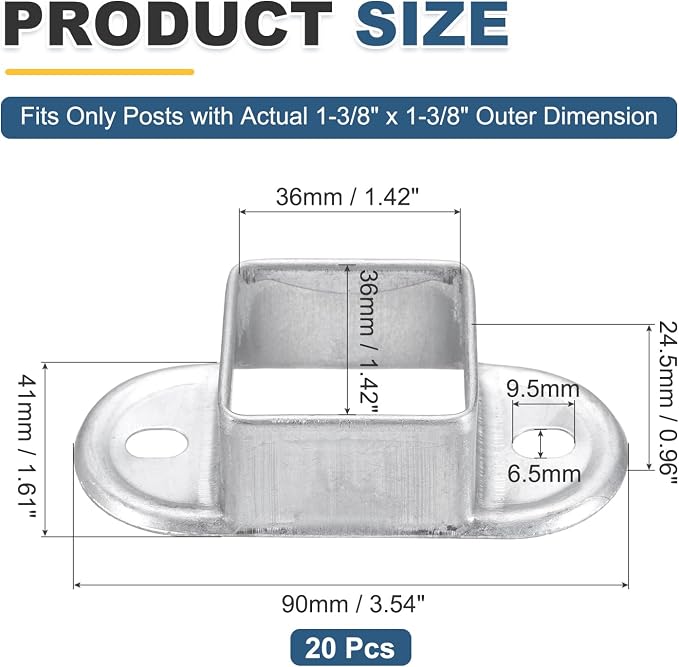 uxcell 20 Pack Square Post Flange Base, Fits 1.4x1.4 Square Tube Galvanized - Image 2
