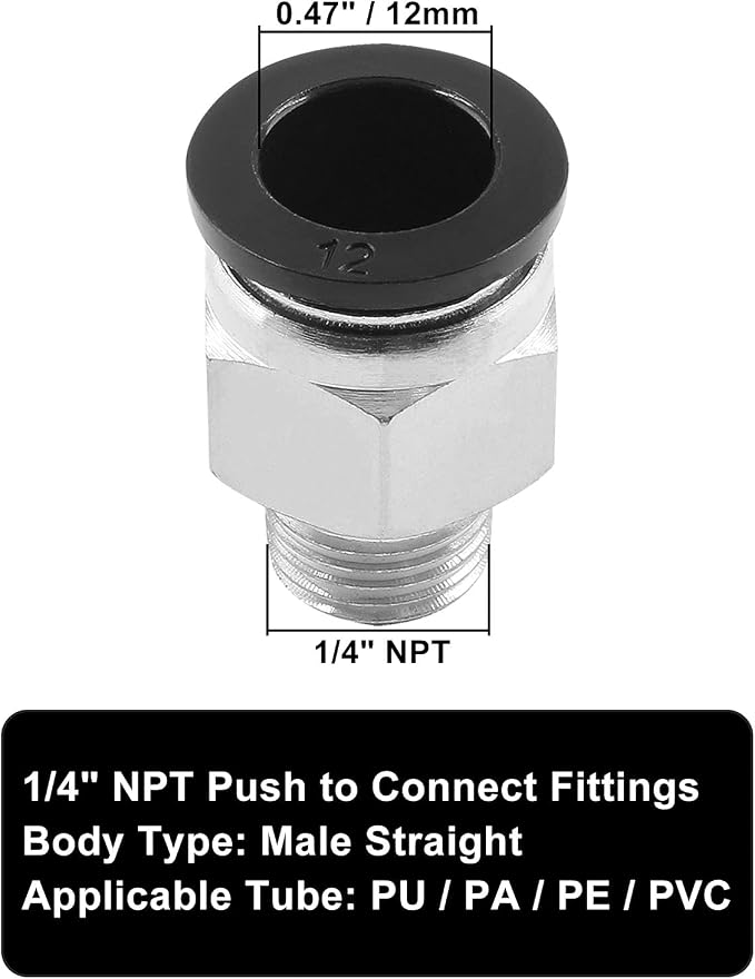 5Pcs 12mm Push Connect 1/4 NPT Male Straight Pneumatic Fitting | Pure Copper - Image 4