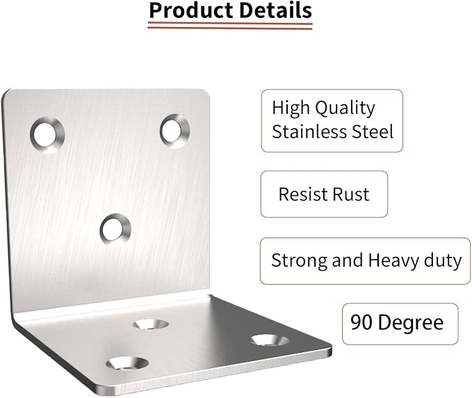 Stainless Steel Corner Bracket, Joint Right Angle Bracket, L Shape Heavy Duty - Image 2