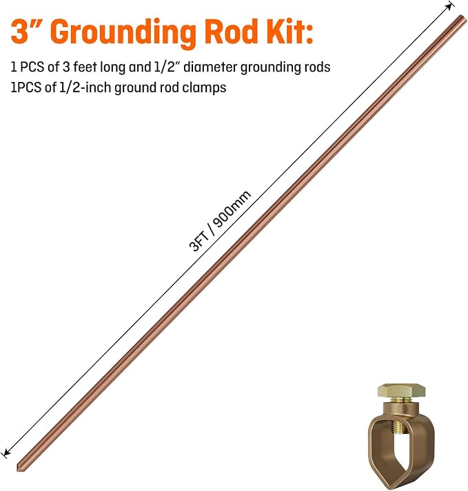 3Ft Ground Rod 1/2" Copper Clad Grounding Rod - Image 2