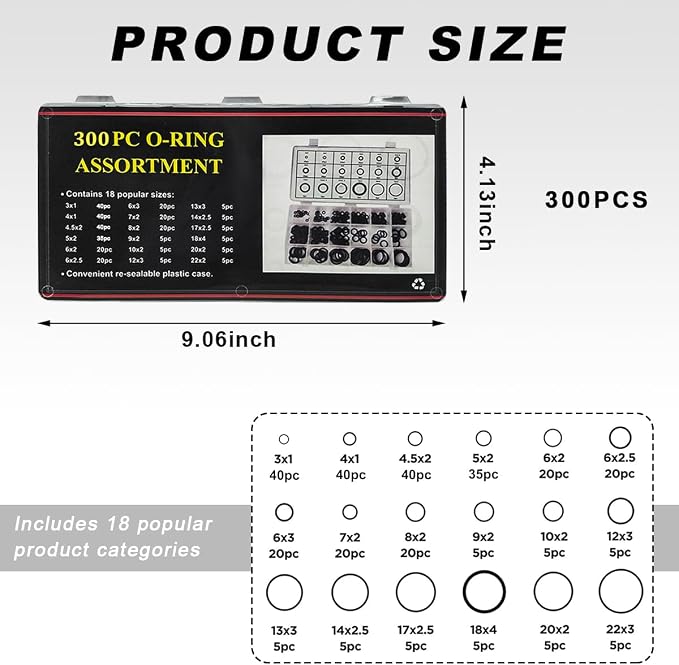225PCS O-Ring Assortment Kit, 18 Sizes Heat & Oil Resistant Sealing Gaskets - Image 2