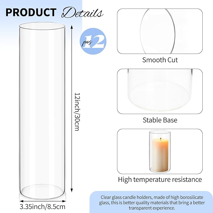 12Pack Glass Cylinder Vases for Centerpieces - Image 2
