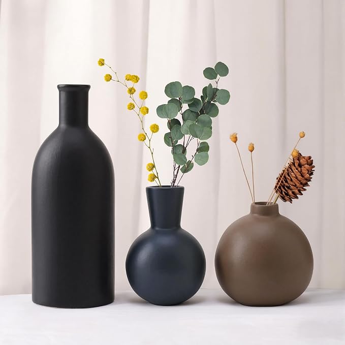 Small Ceramic Vase Set of 3, Boho Modern Flower Vase Room Decor, Farmhouse Decor - Image 2