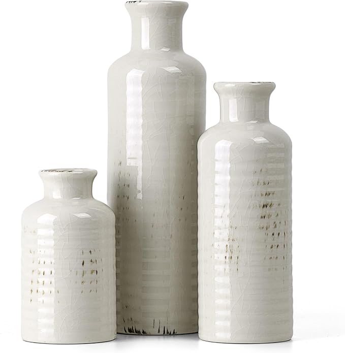 White Ceramic Vase Set of 3, Rustic Vase by CUCUMI