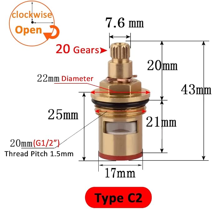 Faucet Ceramic Stem Cartridge Valve, G1/2" Brass Tap Ceramic Disc Cartridge - Image 2