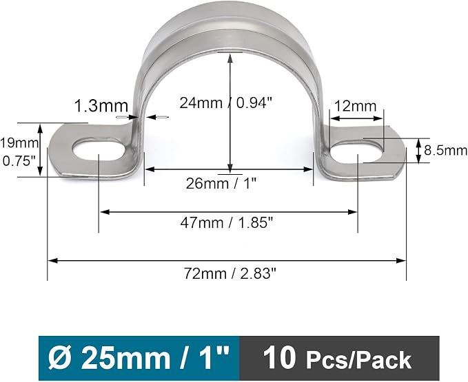 SS304 Conduit Clamps 1 Inch, 2-holes Pipe Bracket U Clamp - Image 2