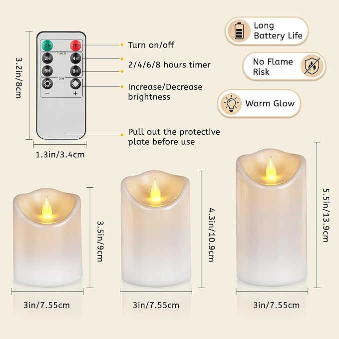 Artmarry Flameless Candles Outdoor Indoor Pillars Battery Operated Flickering - Image 4