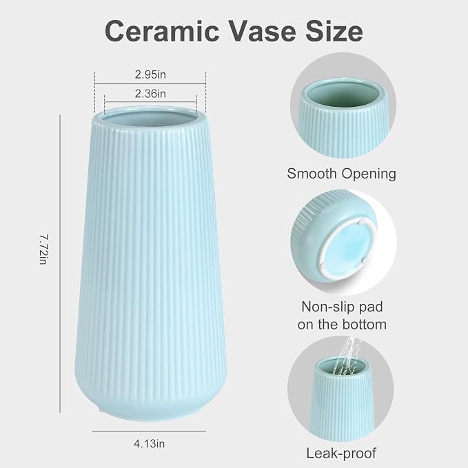 Blue Ceramic Vase, GUKJOB Small Cute Flower Vase - Image 4