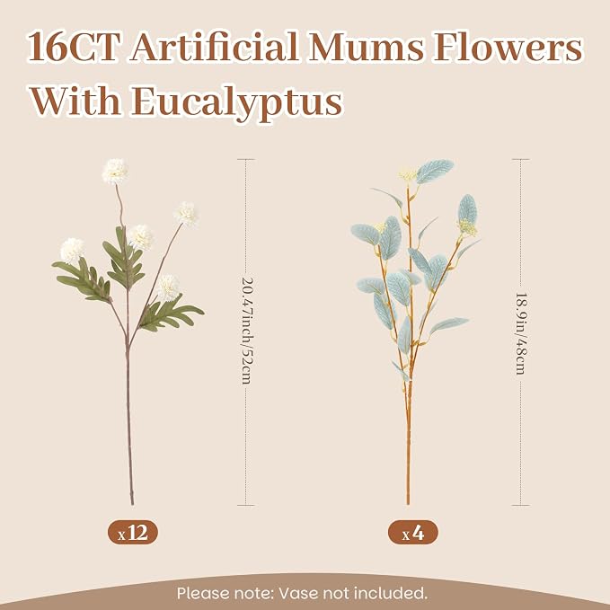 Alupssuc 16Pcs Faux Silk Mums Artificial Flowers - Image 2