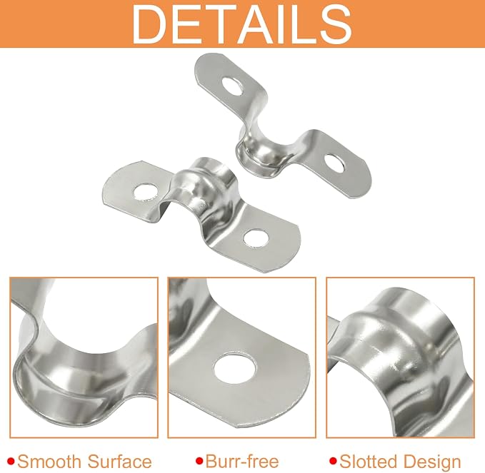 Piutouyar 50 Pack 8mm Two Hole Strap U Bracket, 0.31 Inch | 304 Stainless Steel - Image 3