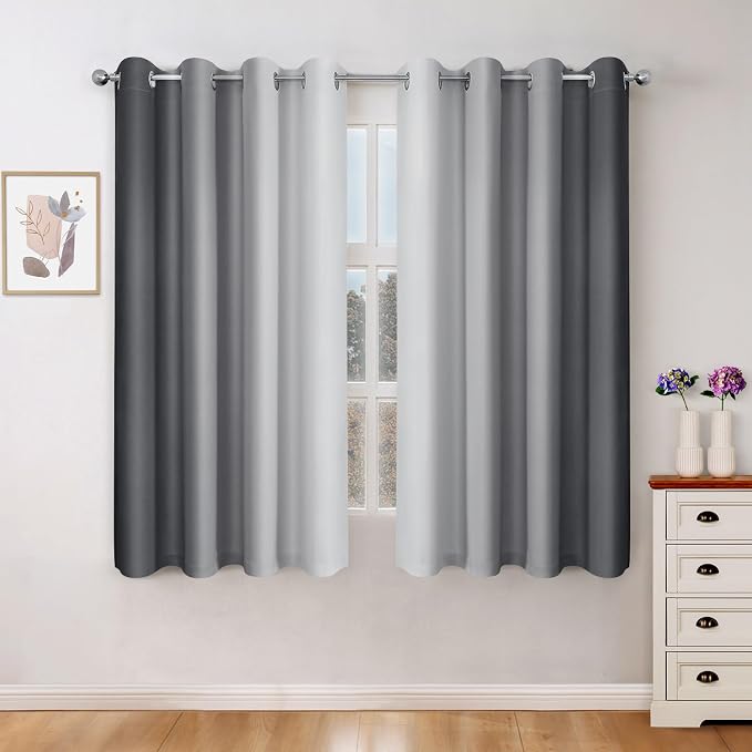 HOMEIDEAS Gray Grey Ombre Blackout Curtains, 52 X 63 Inch Length Gradient Color by HOMEIDEAS